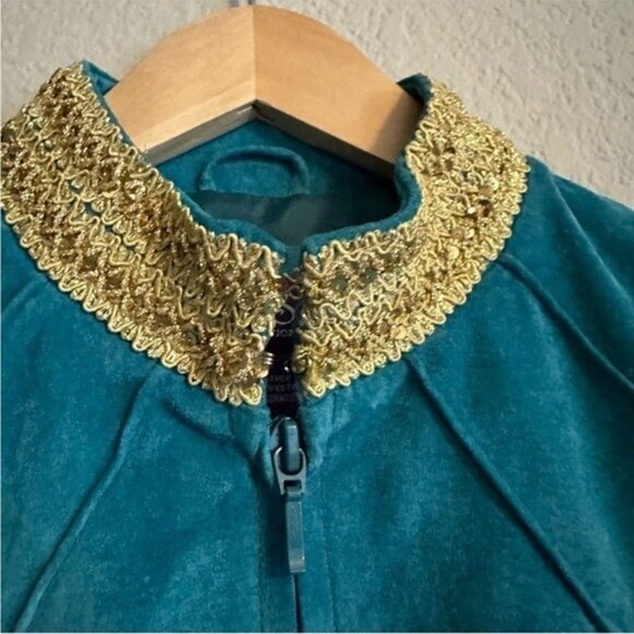 VTG JDS Collection Teal Suede Zip Jacket Gold Trim Women’s Size Small Elegant - Picture 6 of 13